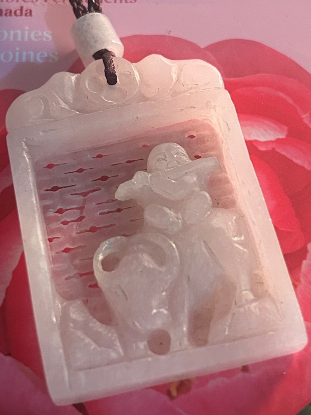 Large White Jade Carved Shepherd Boy And Ox Pendant Necklace 26g